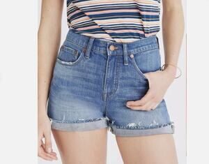 Madewell Size 28 High Waist Boyfriend Cutoff Denim Shorts Gravel Medium Size 28